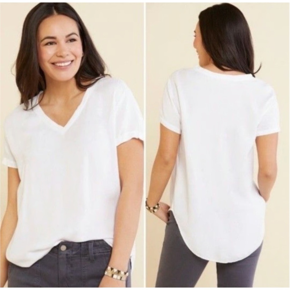 Anthropologie Tee Womens XS White V-Neck Soft Buttery